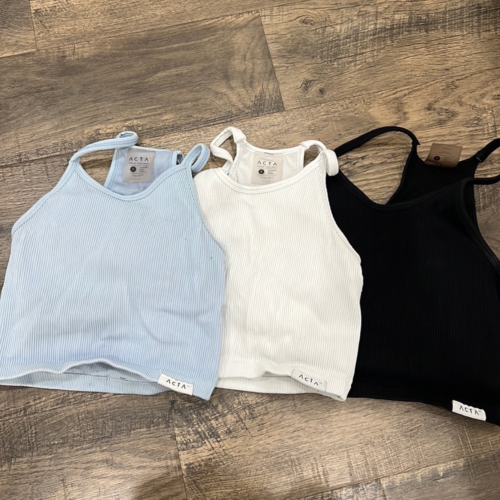 Acta Sports Bra Tank Bundle in White, baby blue, and black Racerback